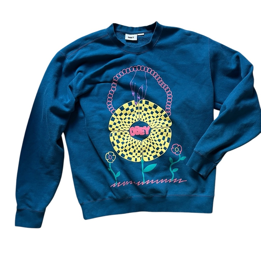 Obey Box Crew Sweatshirt‎ Men's XL In Bloom Blue Sapphire Teal Long Sleeve✅